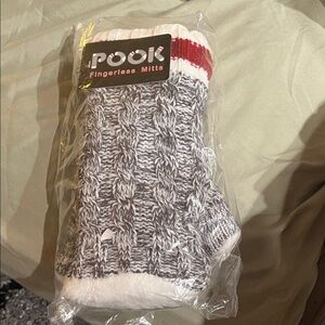 Gray and Red Sherpa Fingerless Mitts